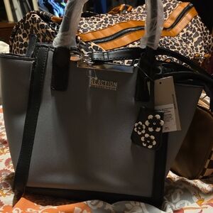 Kenneth Cole Reaction Gray and Black Floral Charm Tote